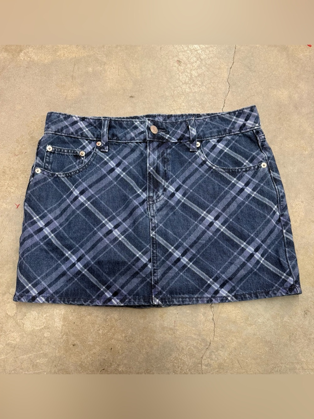 GAP Navy Plaid Denim Mini Skirt
